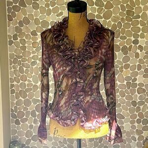 Carina Brown and Purple  Ruffle Front Blouse